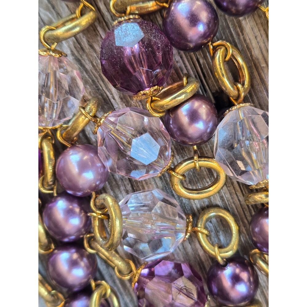 Vintage KJL Kenneth Jay Lane Violet/Clear Glass Beads & Pearl Long 44' Necklace - Picture 10 of 10